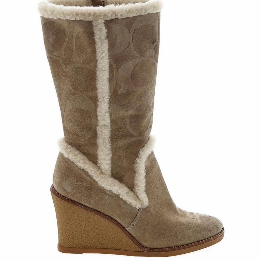 Coach Tan Heeled Boots with Signature Monogram